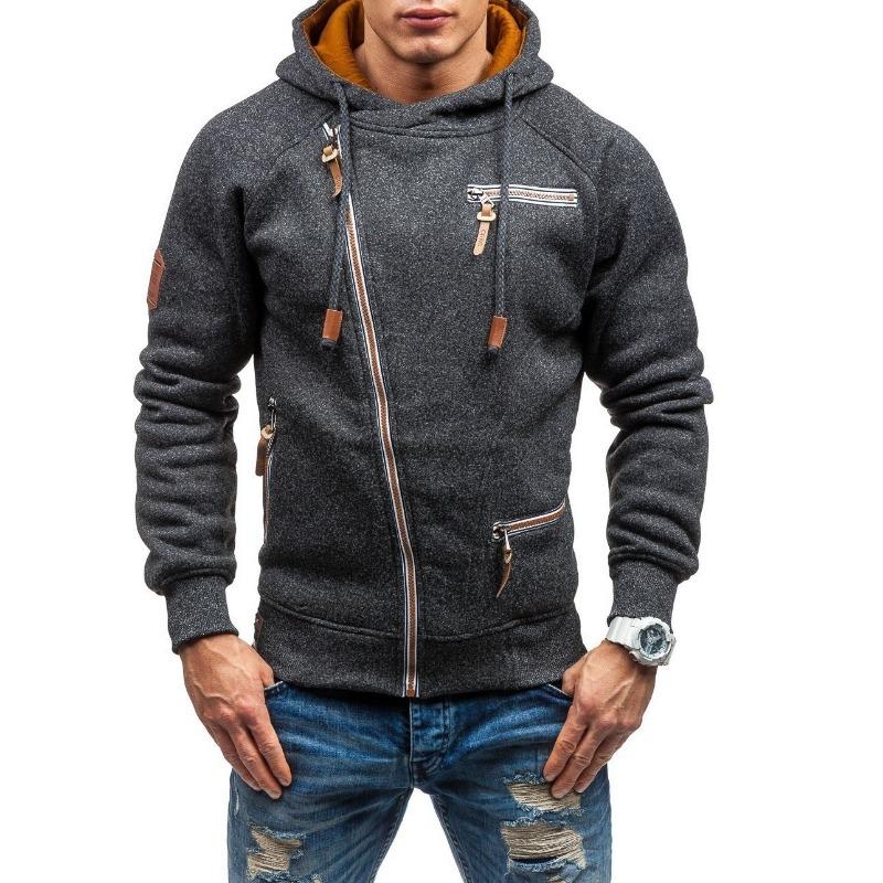 Men S Casual Loose Side Zipper Hooded Fleece Long Sleeve Solid Sweatshirt