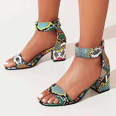 Schlangenmuster Damen Sandalen Sommerschuhe Knöchelriemen Block Niedriger Absatz Sandale Schuhwerk Flip Flops Partyschuhe Für Damen Große Größen