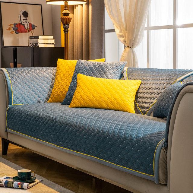 Quilted Thick Plush Velvet Sofa Cover 3 4 Seats Loveseat L Shape Couch Slipcover Solid Ultra Soft Armchair Protector Green Warm
