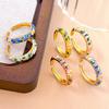 Engraved Colorful Enamel Flower Rings Bohemian-Style Gold Plated Ring  Engagement
