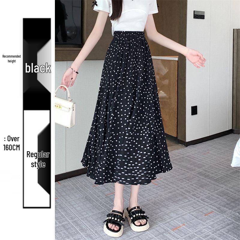 2025 Versatile Polka Dot Midi Skirt: Japanese-Inspired, High Waist, Slimming A-line Pleats
