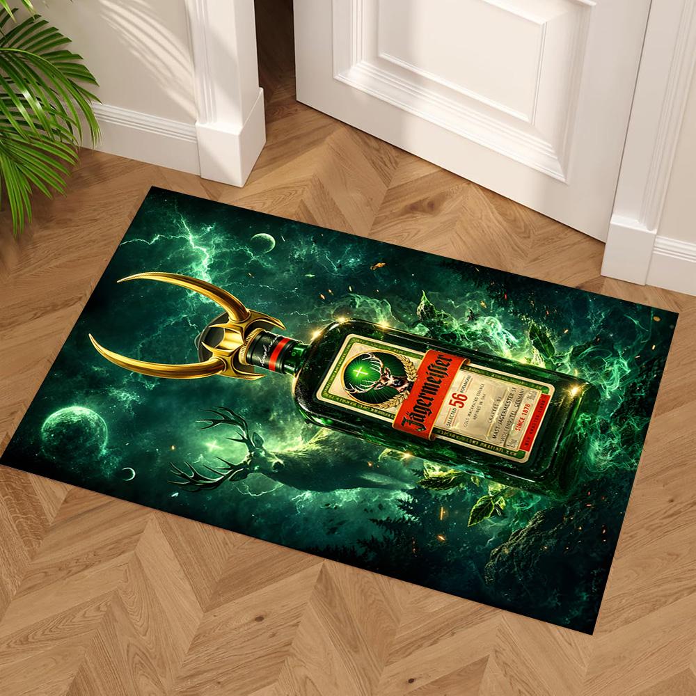 Electric Jägermeister Bottle Floor Mat Perfect for Dining Room Kitchen Balcony Foyer Antislip Carpet Anime Office Decor Gift for Festivals