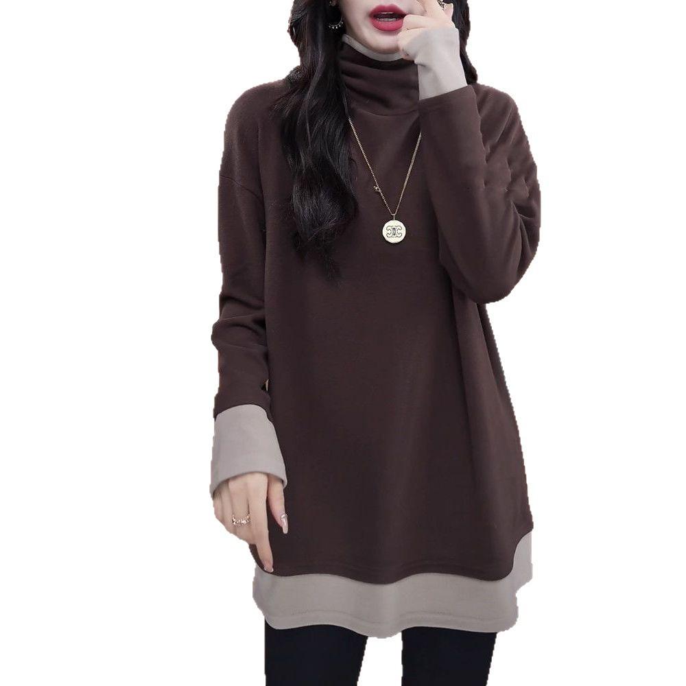 Plus Size Velvet High Neck Layered Top - Women's Autumn/Winter Slimming Cover-Up
