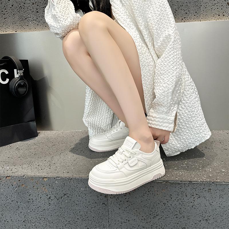 Leather Little White Shoes Women's Autumn New Student Board Shoes Women's Platform Lace-up Casual Shoes Women