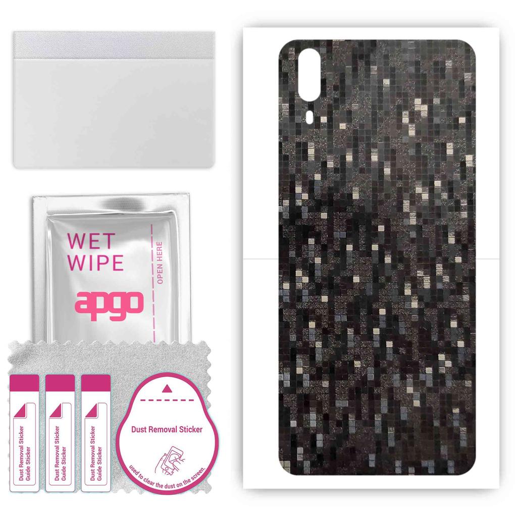 apgo Protective Skin Sticker for the back compatible with vivo V11i, Wrap Film, Foil, Vinyl - Pattern Carbon Black Pixel