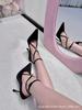 [Spot] New Open-toed Square Head Rhinestone Silk Cross One-word Buckle Sandals Female Sexy Temperament Stiletto