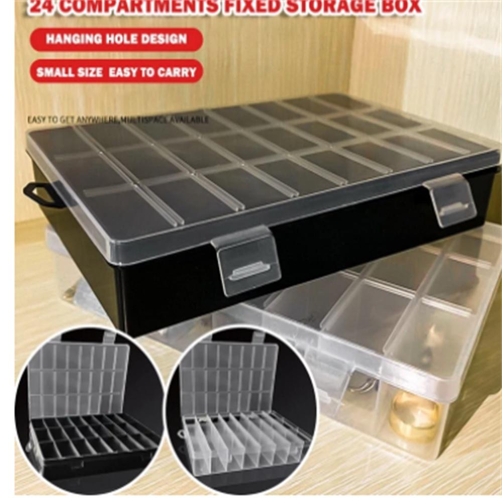 1pc Plastic Storage Box 24 Grids Clear Plastic Organizer Box Compartment Storage Container for Craft, Beads, Jewelry, Items