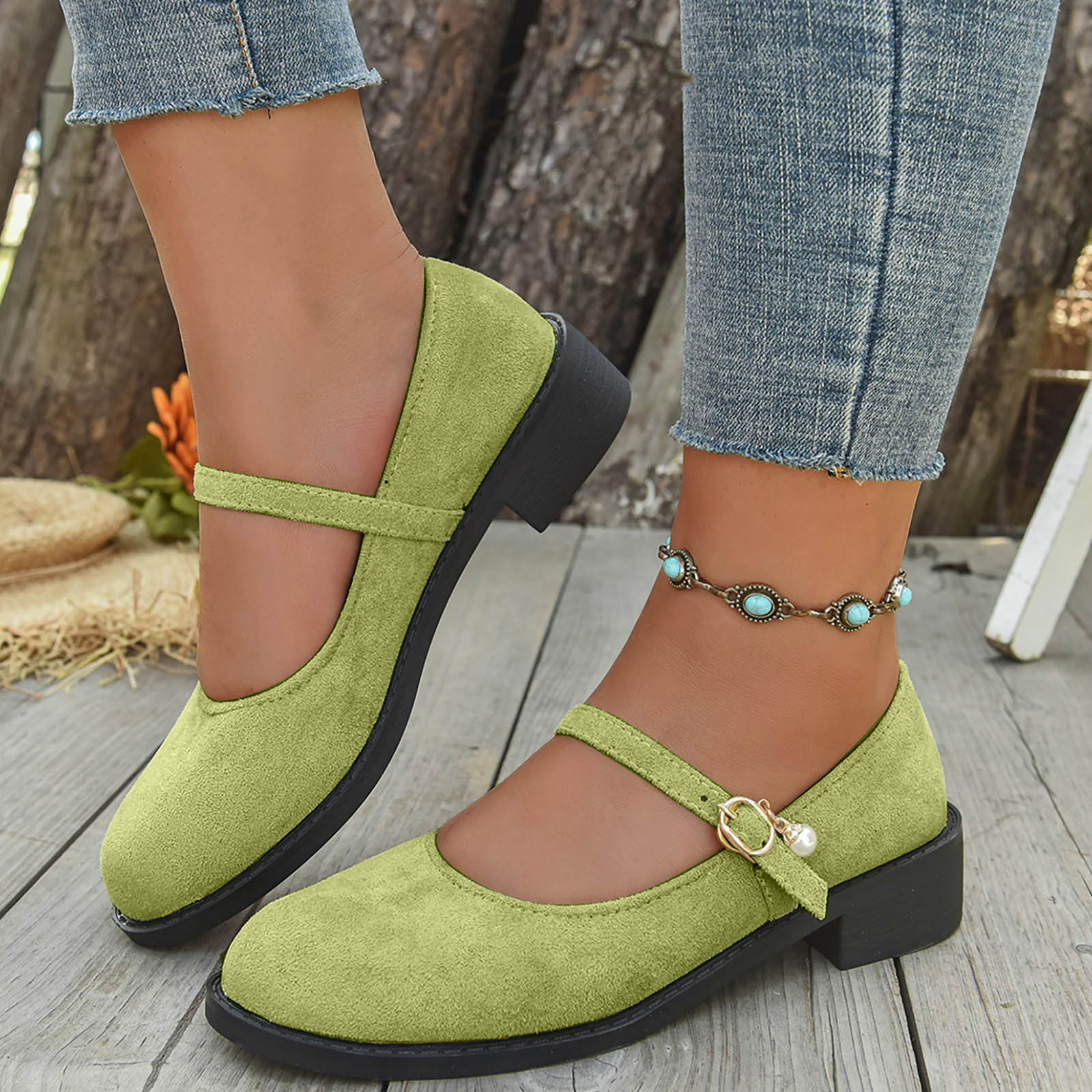 

Women Chunky Low Heel Shoes Comfortable Walking Ballerina Shoes Cute Ballet Running Shoes for Women Size 12 And Flat Footed 37 зелений