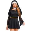 Women Nun Costume O-Ring Halter Mesh Long Sleeve Culottes Dress Headscarf Coif Naughty Halloween Outfit