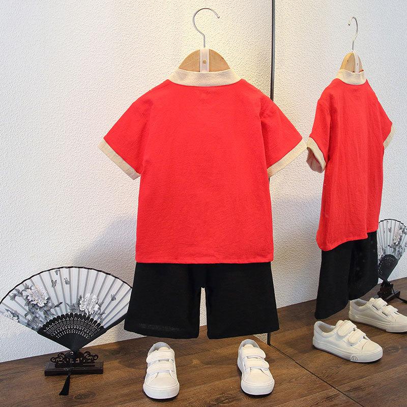 Chlapecký letní dvoudílný set Hanfu pro týden úplňku Krásný pro malé děti Čínský styl Letní oblečení Prodyšný Tang Suit Oblečení Set kalhot