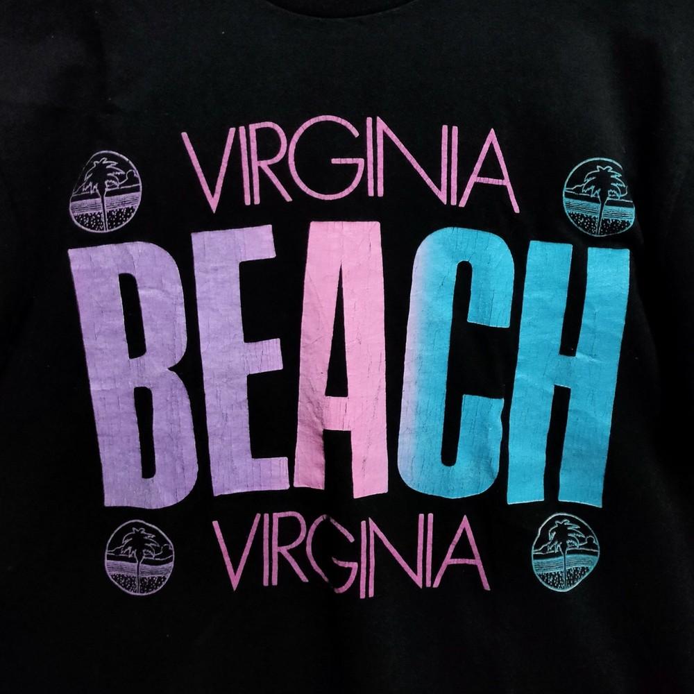 Reprinted Vintage 90#039;s VIRGINIA BEACH Black Tshirt Unisex T-Shirt XL