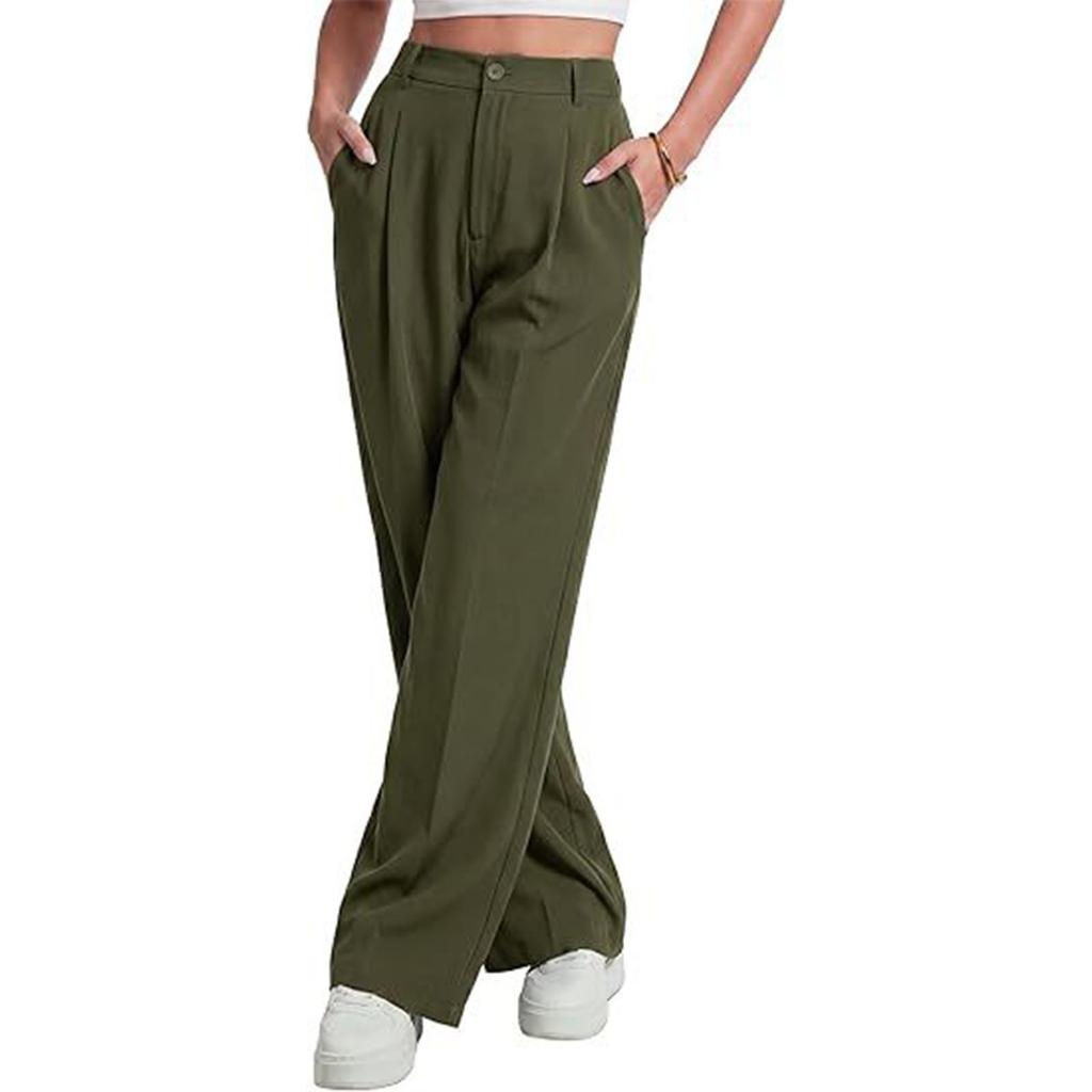 Women Loose Fit Casual Suit Pants High Waist Long Trousers Wide Leg Relaxed Style with Button and Zipper Closure for Daily Wear