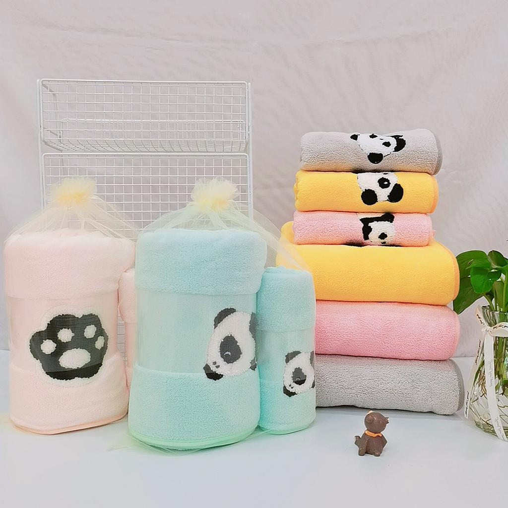Korallfleece Nationales Schatz Panda Stickerei Mutter und Kind Set Handtuch Saugfähig Haushalt Gesichtsreinigung Badetuch Handtuch Hautfreundlich