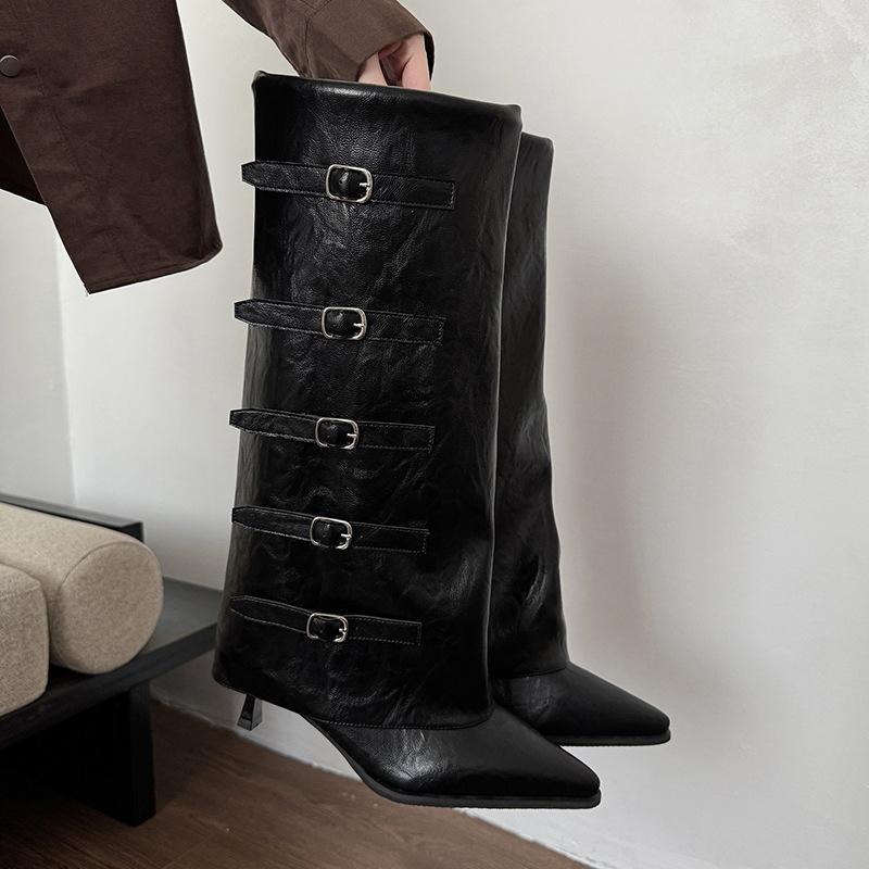 

Retro High Cut One Foot Buckle Pointed Knight Boots For Women, Autumn And Winter Plus Size Pants And Women S Shoes 42