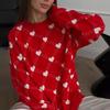 Love Heart Jumper Autumn Winter Women Temperament Mid-length Knit Sweater Love Pullover Round Neck Jumper Comfortable Undercoat Long Sleeves Sweater