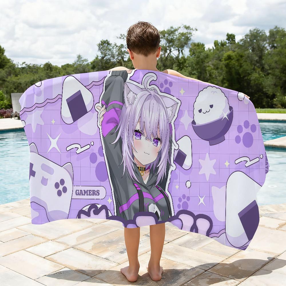 Singer N-Nekomata O-Okayu Vtuber Towel Soft Lightweight Anti-Sand Large Beach Towel Quick-Drying Bath Sports Family