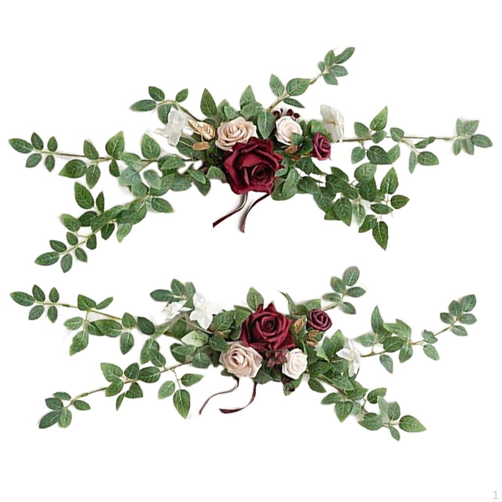 2pcs Wedding Aisle Chair Decorations, Artificial Rose Floral Back Flower Pew Flowers
