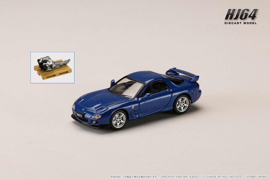 Mazda TYPE R Bathurst with Engine Display Innocent Blue Mica 1/64 RX-7 (FD3S) Model,