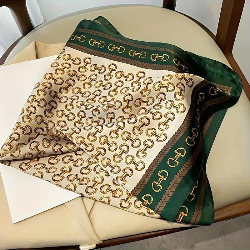 Elegant Ladies Soft Satin Square Scarf Fashionable Green Round Scarf Soft Woven Fashion Accessory Versatile Neck Wrap