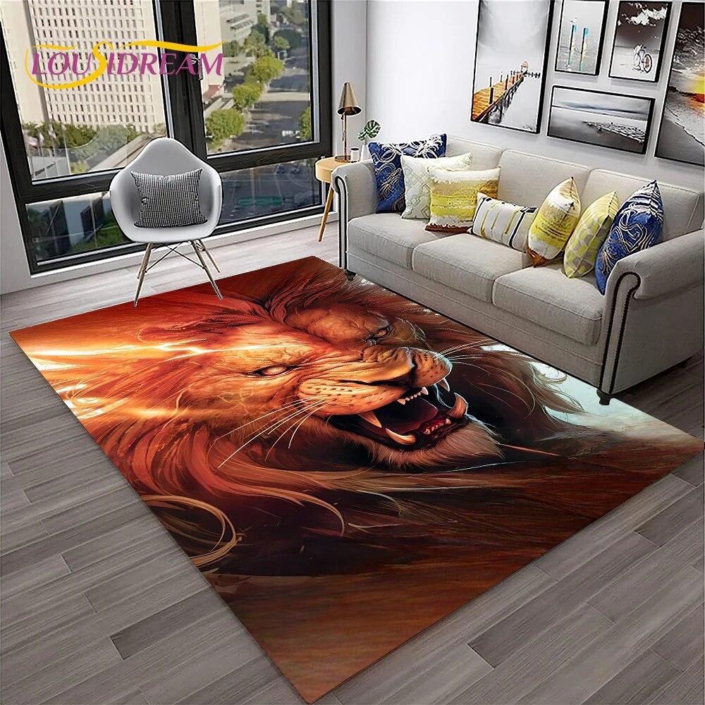Cartoon Lion Animals Dream 3D Carpet Rug for Home Living Room Bedroom Sofa Doormat Decor,Kid Play Area Rug Non-slip Floor Mat