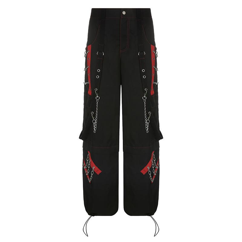 Retro Dark Style Cool Saucy Webbing Corn Chain Casual Pants Contrasting Striped Mesh Wide-leg Pants