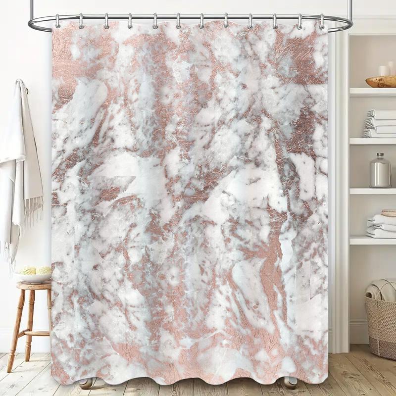 Weißer Marmor Duschvorhang mit Roségoldenen Akzenten für Badezimmerdekor Wasserdichter Schimmelresistenter Stoff (84 x 72 Zoll) von Zuhause