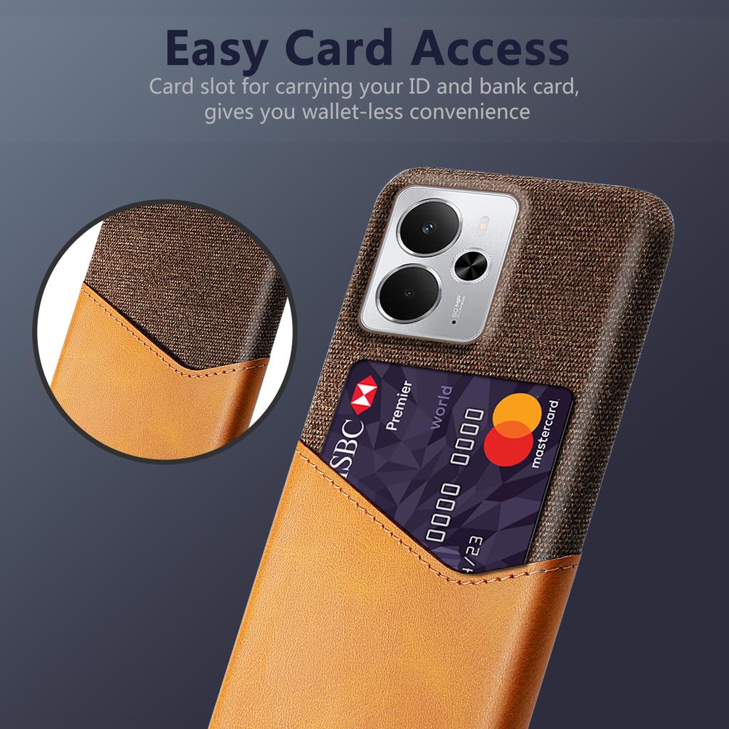 For Realme 14 5G Case PU Leather Cloth Texture Hard PC Phone Cover with Card Holder