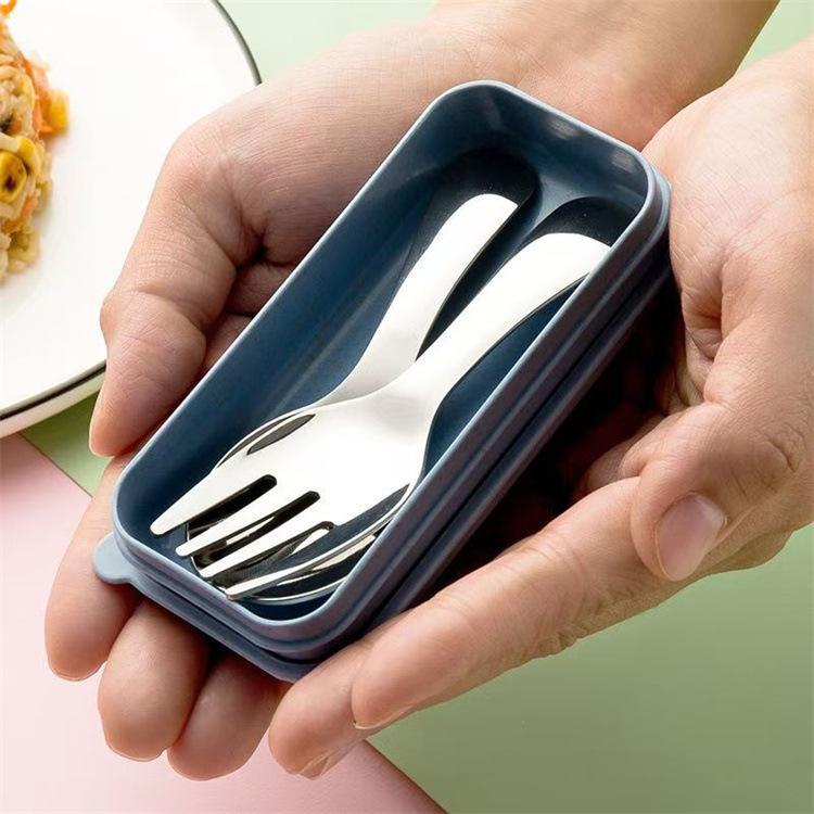 410 Stainless Steel Portable Spoon Fork Short Handle Fork Spoon Student Eating Dessert Round Spoon Fork Mini Cutlery