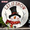 Vintage Snowman Round Metal Tin Sign 7.8 Inch Weather Resistant Xmas Wall Art Home Decor
