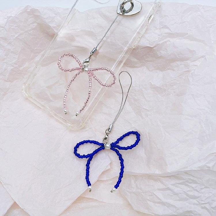 Adorable Phone Charm Chain Ornament Glass Beaded Bowknot Keychain Pendant Piece