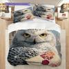 Snowy Owl Pattern Bedding Quilt Set Quilt Cover Pillowcase Home Decoration Birthday Gift (1 * duvet cover + 2 * pillowcase, without core)