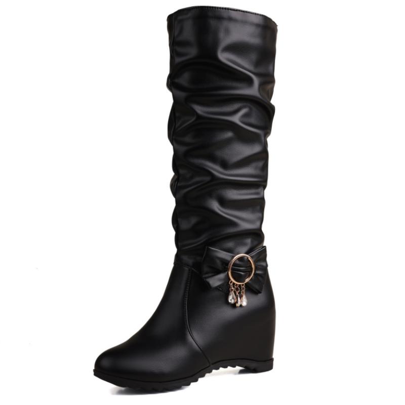 

Fashion Women s Knee High Boots Black White Brown Wedge Heel Boot Female Wedge Heels Decoration Footwear Shoes Ladies Large Size 39 чорний