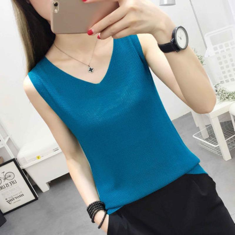 Loose, Covering The Stomach, Large-sized, Ice Silk, Halter-necked, Backless, Knitted Base Layer Top for Women