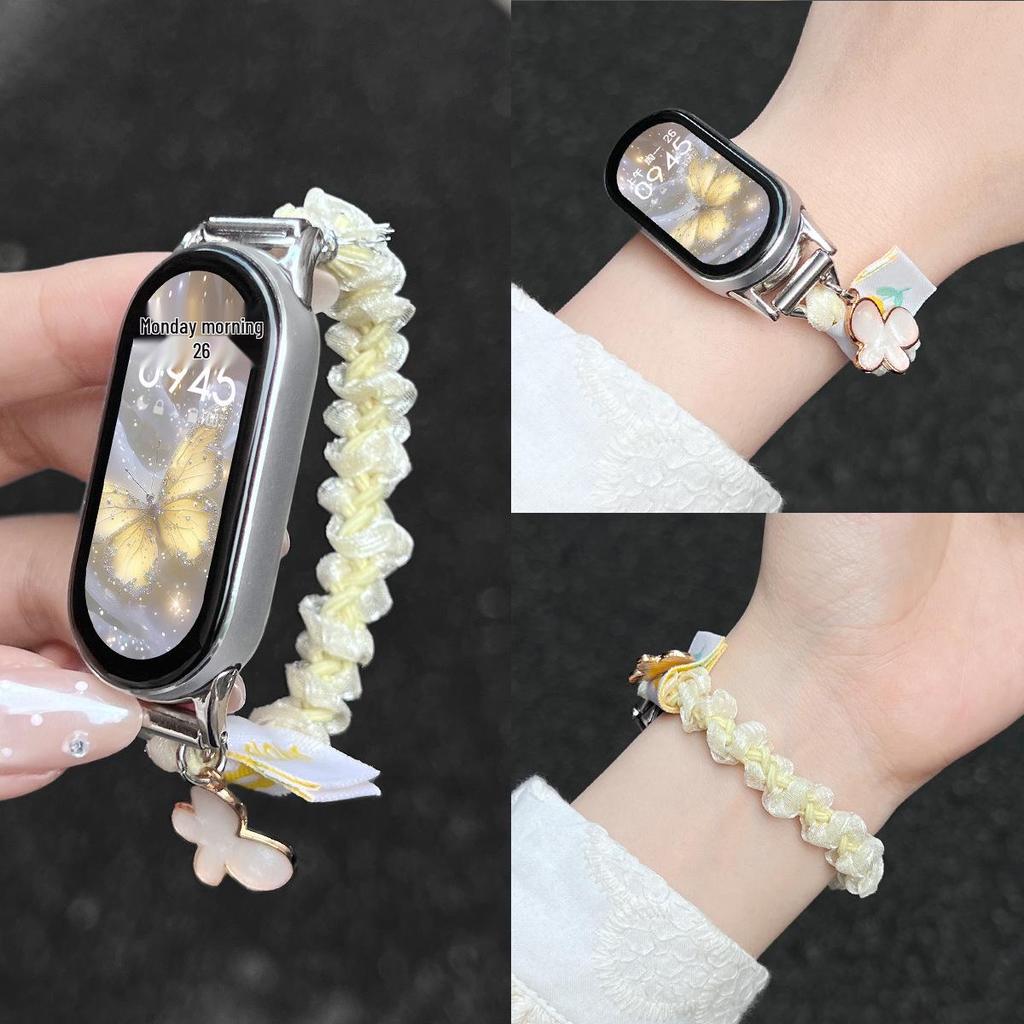 Kompatibel mit Xiaomi Smart Band 10 NFC: Neues elastisches Schleifen-Glitzer-Haargummi für Mädchen (Passt für Modelle 3-9).