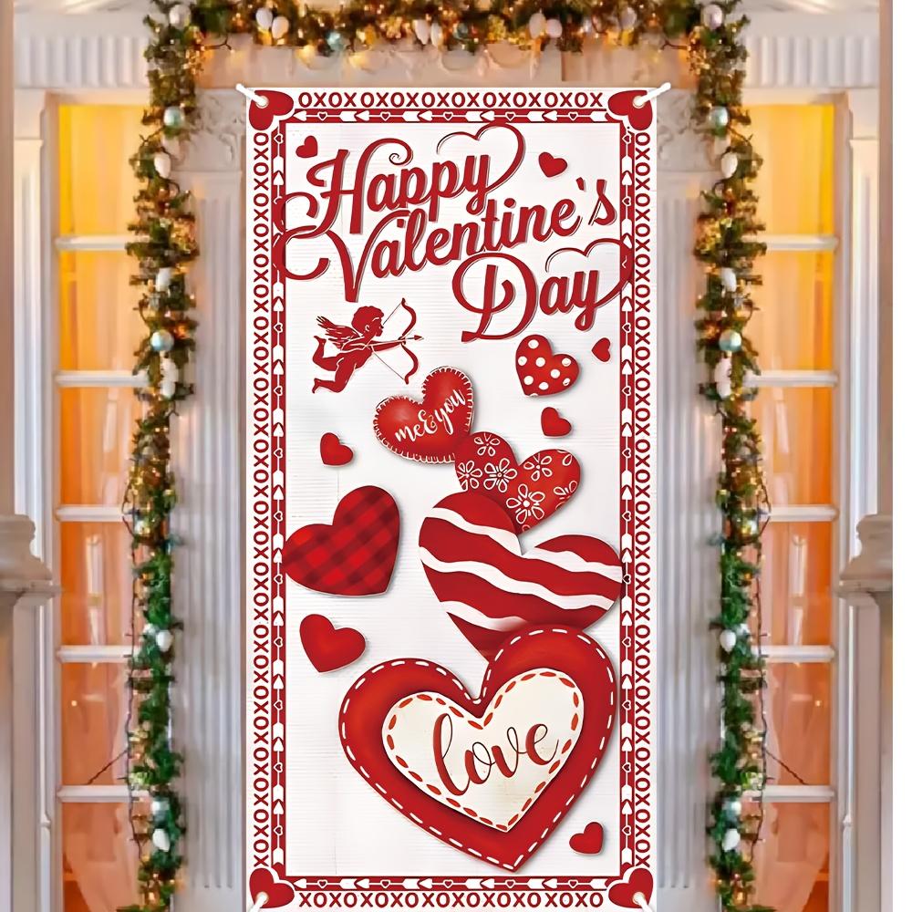 Valentines Day Door Cover Banner Valentine Door Decorations Love Heart Cupid Party Supplies Holiday Hanging Supplies Wall Decor