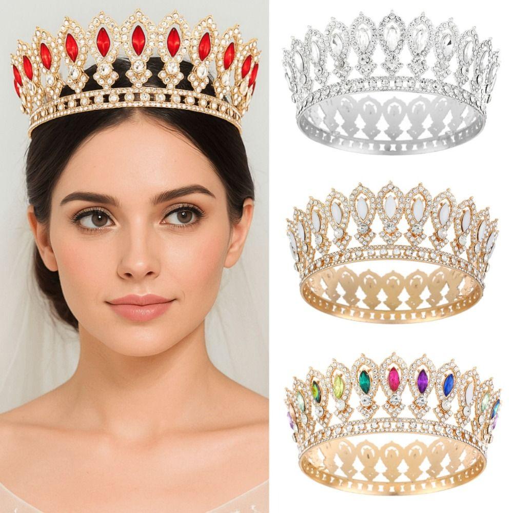 King Tiaras Princess Queen Tiara Round Crystal Full Crown Baroque Pageant Crowns  Birthday Party