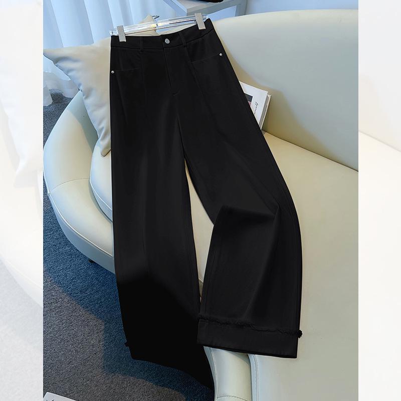 Women's White Wide-Leg Jeans 2025 - High-End Drapey Nine-Point Frayed Edge Straight Leg Trousers for Spring and Autumn