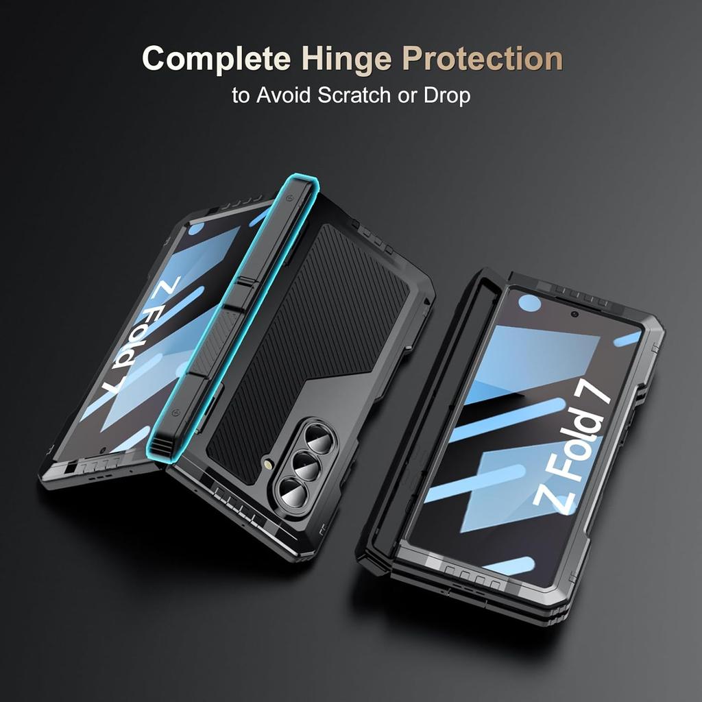 for Samsung Z Fold 7 6 5 4 Case With S Pen Holder Metal Bumper Premium Heavy Duty Shockproof Screen Film Hinge Protection Cover