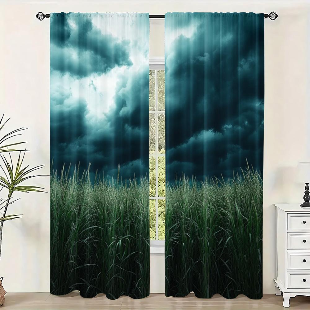2pc, Scene Curtain Dramatic Sky Durable Polyester,Without Electricity Festive Holiday Applies To Indoor Celebrations, Room