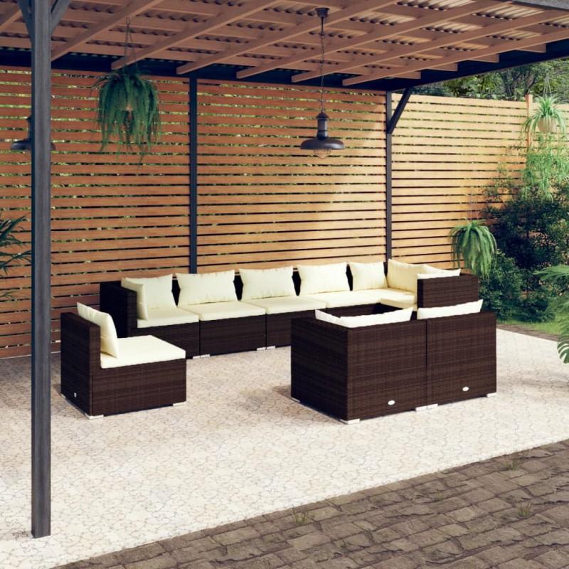 Día y Noche - Día y Noche Set muebles de jardín 9 piezas y cojines ratán sintético marrón