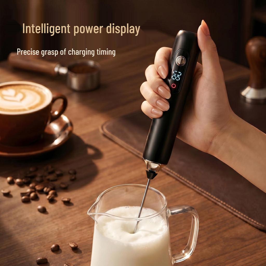 Smart Digital Milk Frother with Type-C Charging – Handheld Egg Beater & Coffee Frother