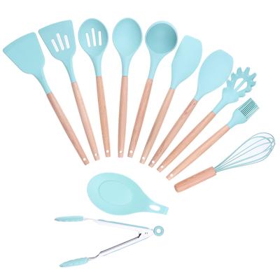 Silicone Cooking Kitchen Utensils Set Bamboo Wooden Handles Cooking Tools