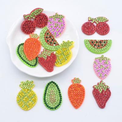 14Pcs Strawberry Watermelon Carrot Pineapple Avocado Cherry Crystal Rhinestone Applique for DIY Headwear Clips Decor Accessories