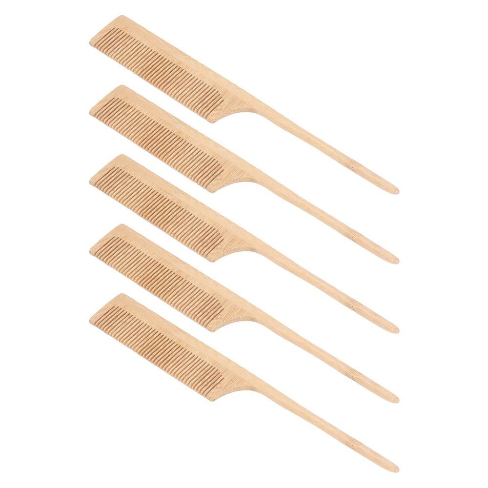 5pcs Rounded Teeth Rat Tail Parting Comb Heat Resistant Wooden Rat Tail Comb Salon Use