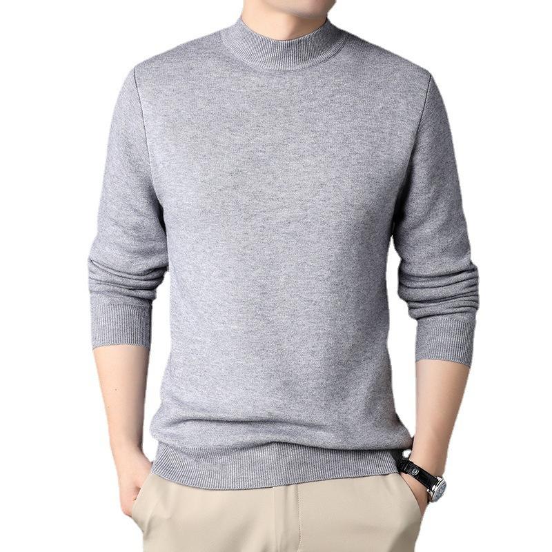 New Winter Men's Solid Color Fleece Thickened Integrated Fleece Knitted Sweater Semi-turtleneck Men's