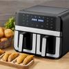 Friteuses à air chaud double zone avec fenêtre de visualisation Capacité 9L Double friteuse à air 2 tiroirs Écran tactile Fonction minuteur intelligent (EU Plug)