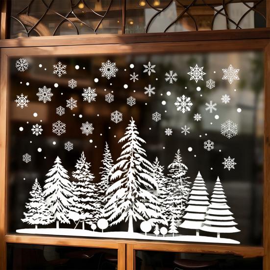 DIY Snow Scene Wall Art White Winter Forest Window Static Sticker, Waterproof PVC Holiday Home Decor Accessories Decal, Silhouette for Decorative