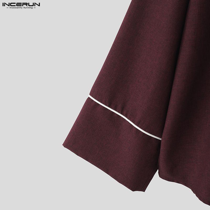 INCERUN Two Pieces Outfits Men Long Sleeve Kimono Shirt and Long Straight Pants Sets
