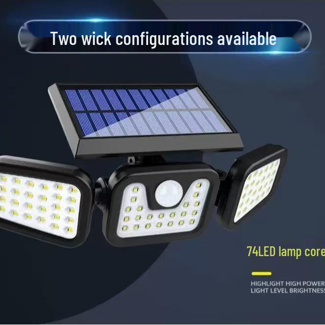 

Triple-Head Solar-Powered Outdoor Light: Super Bright, No Wiring Needed, Ideal for Yards and Courtyards 74 LED Three-Head Light [1PC]