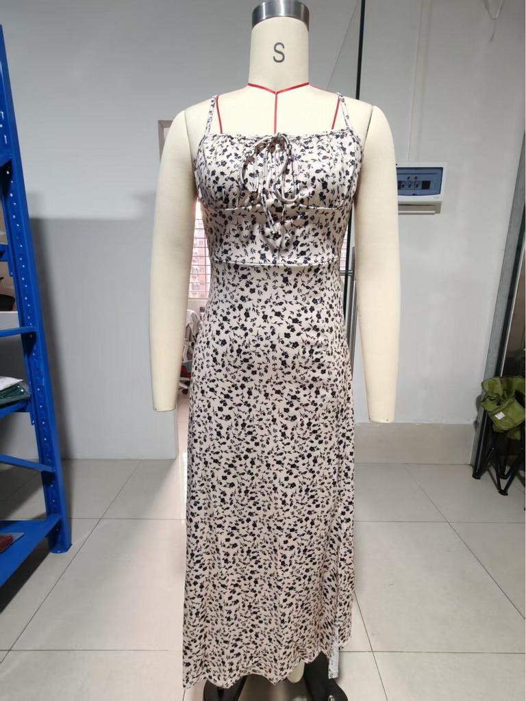 2025 Summer Women's Sexy Spaghetti Strap Full Print Dress, European American Style